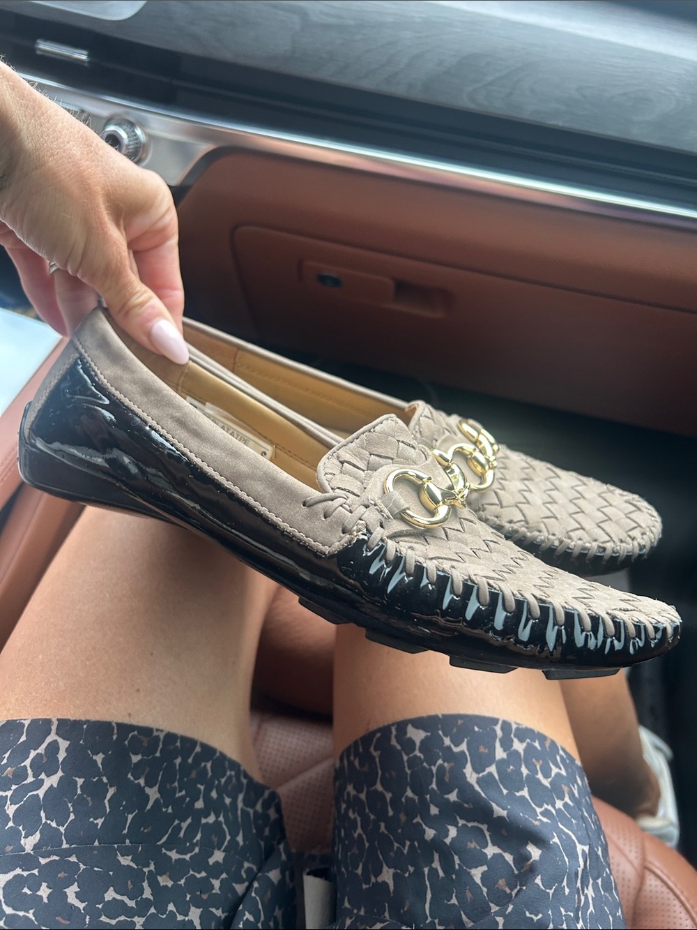 Robert Zur Woven Two-Tone Beige and Black Loafer with Gold Accent